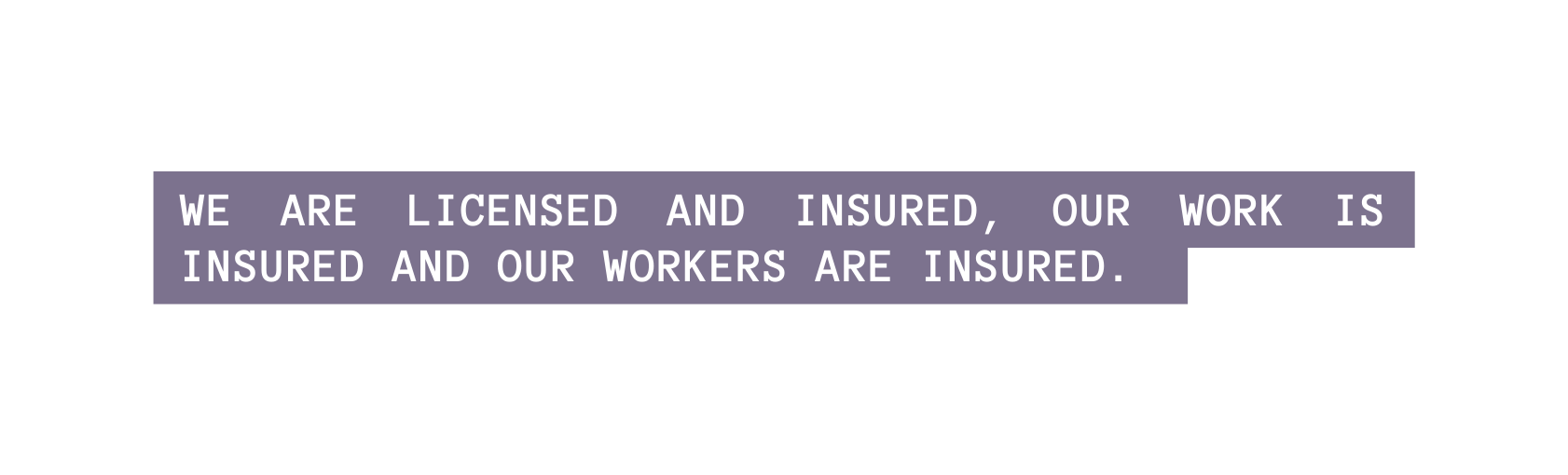 WE ARE LICENSED AND INSURED OUR WORK IS INSURED AND OUR WORKERS ARE INSURED